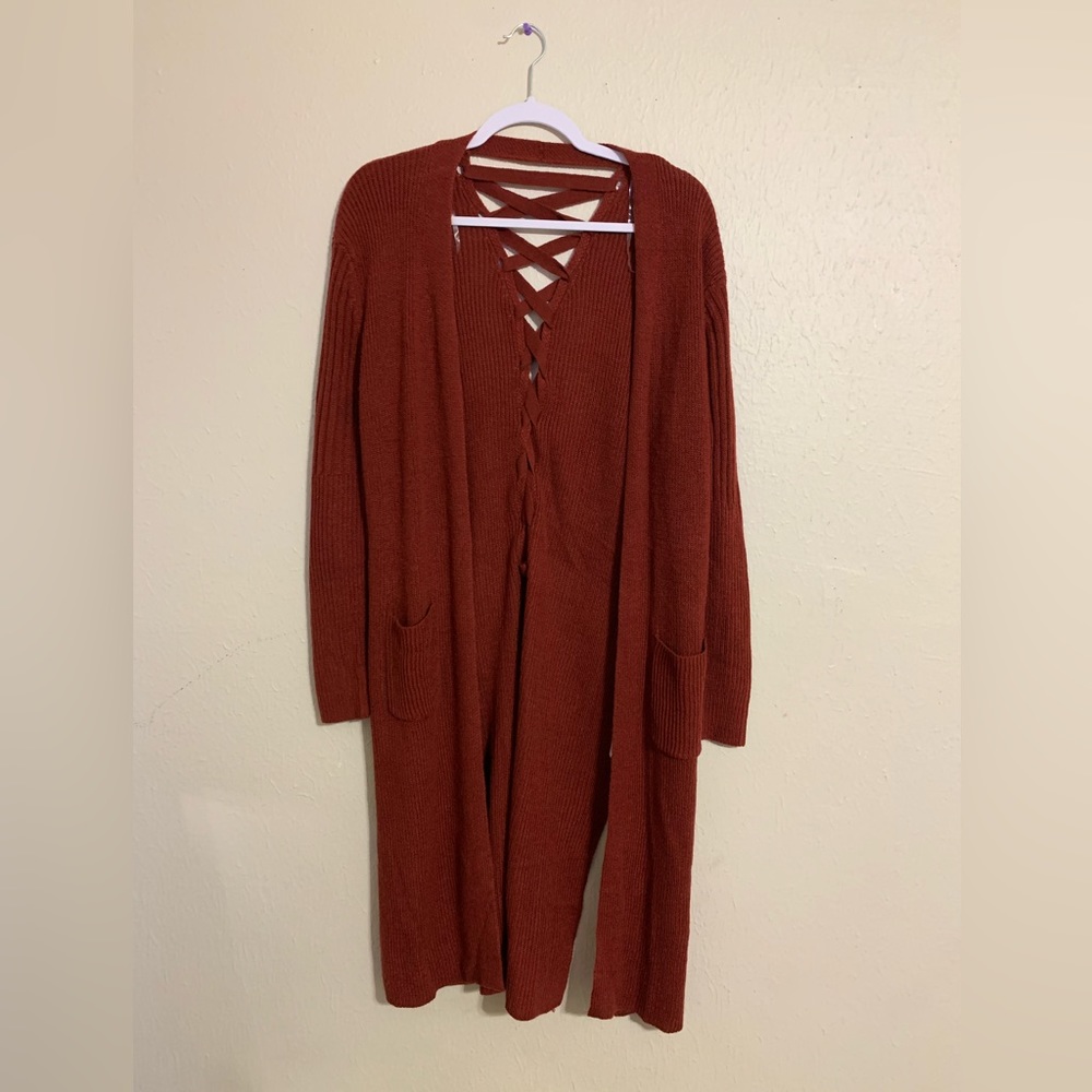 Long burgundy cardigan
